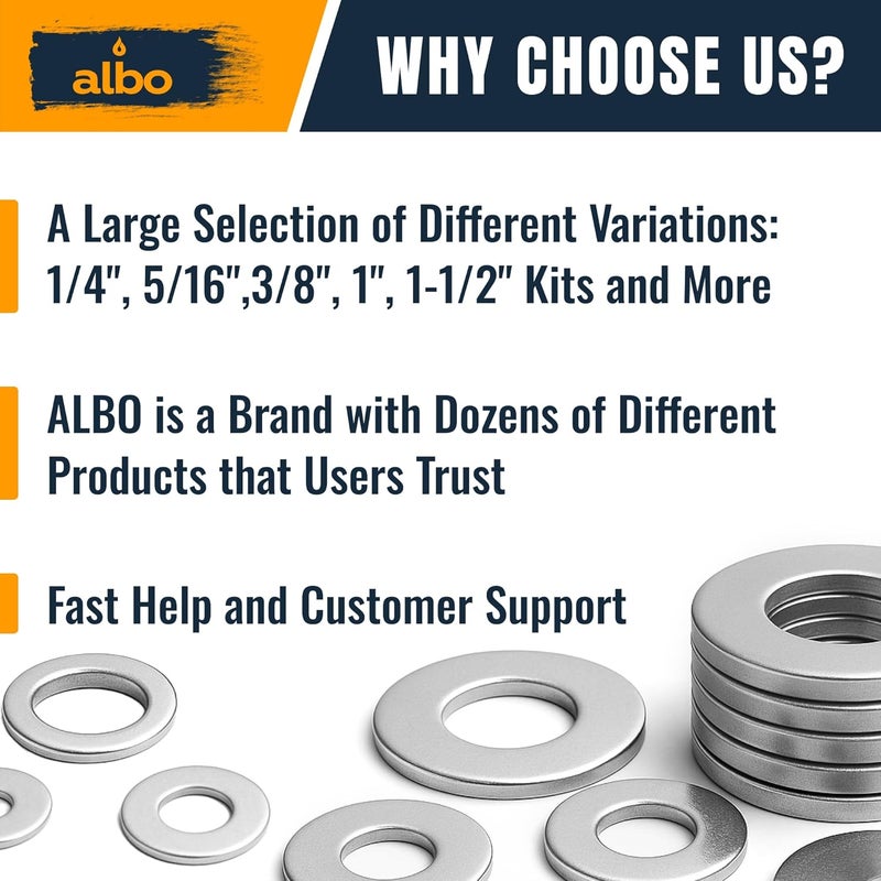 ALBO 100 Pcs Stainless Steel Fender Flat Washers 5/16" x 1-1/4" for Bolts and Screws, Heavy Duty 304 Stainless Steel Hardware for Industrial & Home Use - Image 5